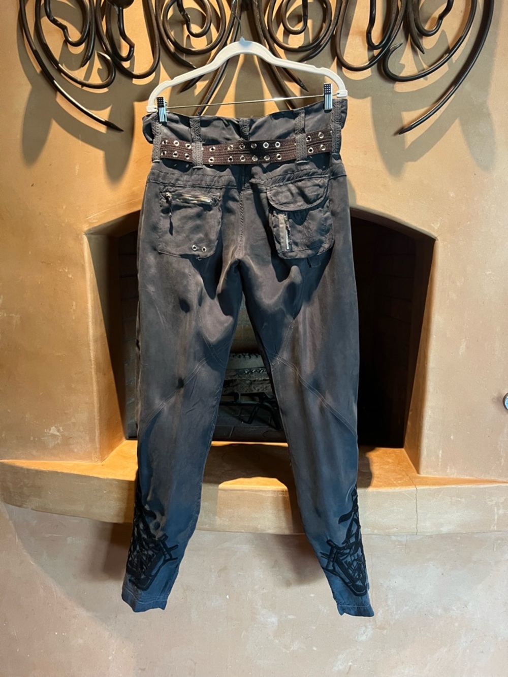 Pete&Greta Y2K vintage cargo pants . Dark Teal blue with embroidery on both legs - Picture 2 of 5